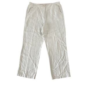 L.L.Bean 100% Linen Wide Leg Pants Women's Size 14 Beige Flat Front High Rise
